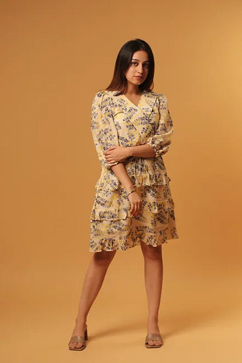 Tyla Pastel Yellow Printed Dress